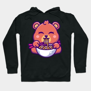 Cute bear eating ramen with chopstick cartoon Hoodie